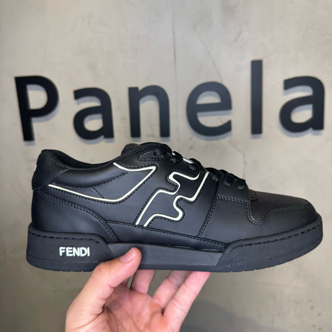FENDI Tênis Match de couro com aplicação FF PRETO