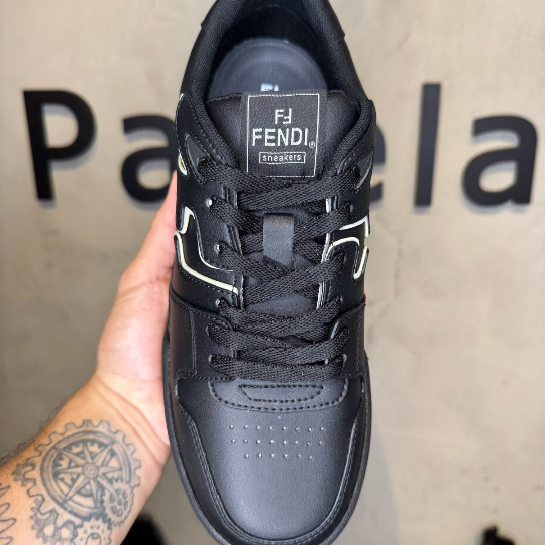FENDI Tênis Match de couro com aplicação FF PRETO