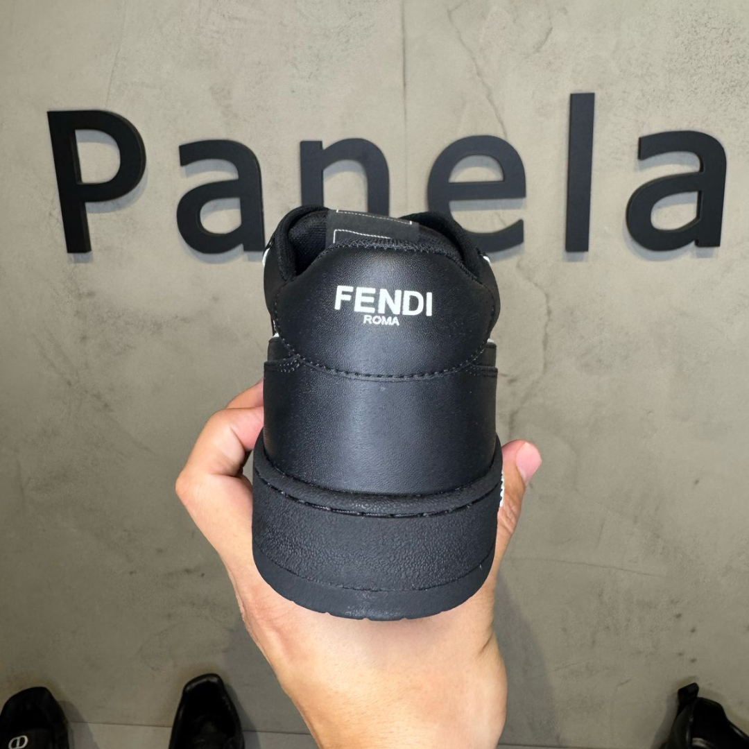 FENDI Tênis Match de couro com aplicação FF PRETO