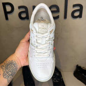 FENDI Tênis Match de couro com aplicação FF BRANCO